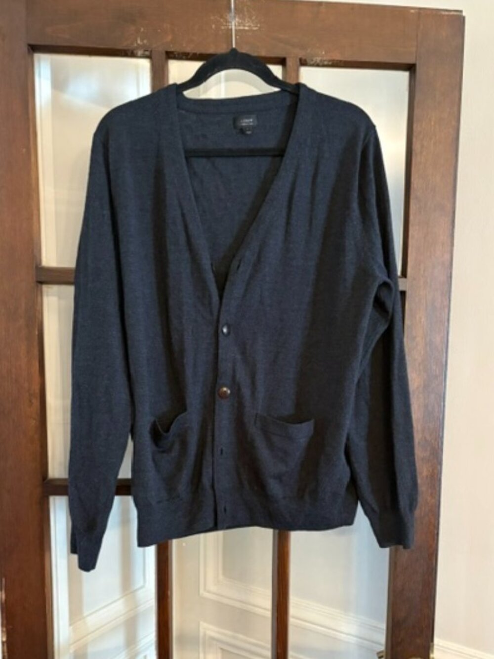 J.Crew Charcoal Gray Merino Wool Cardigan, Size Large